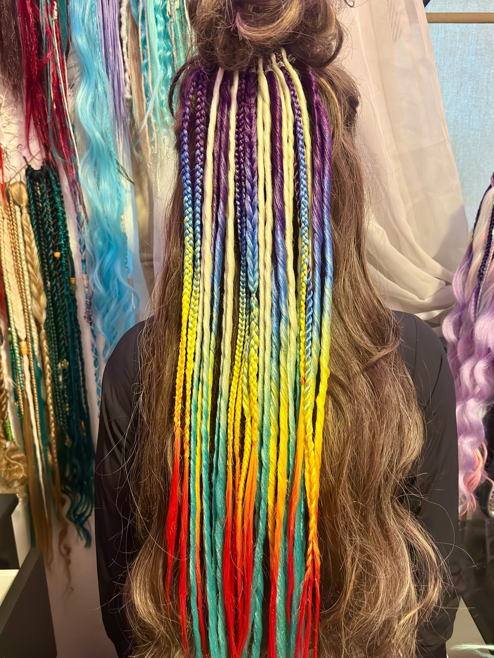 Hand-Tied Rainbow Synthetic Hair Extensions — Multi Color Braided Accent